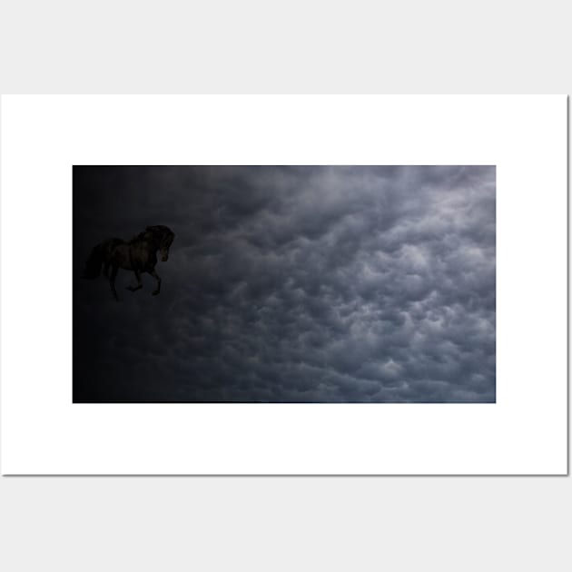 Fairy black horse galloping in clouds Wall Art by Khala